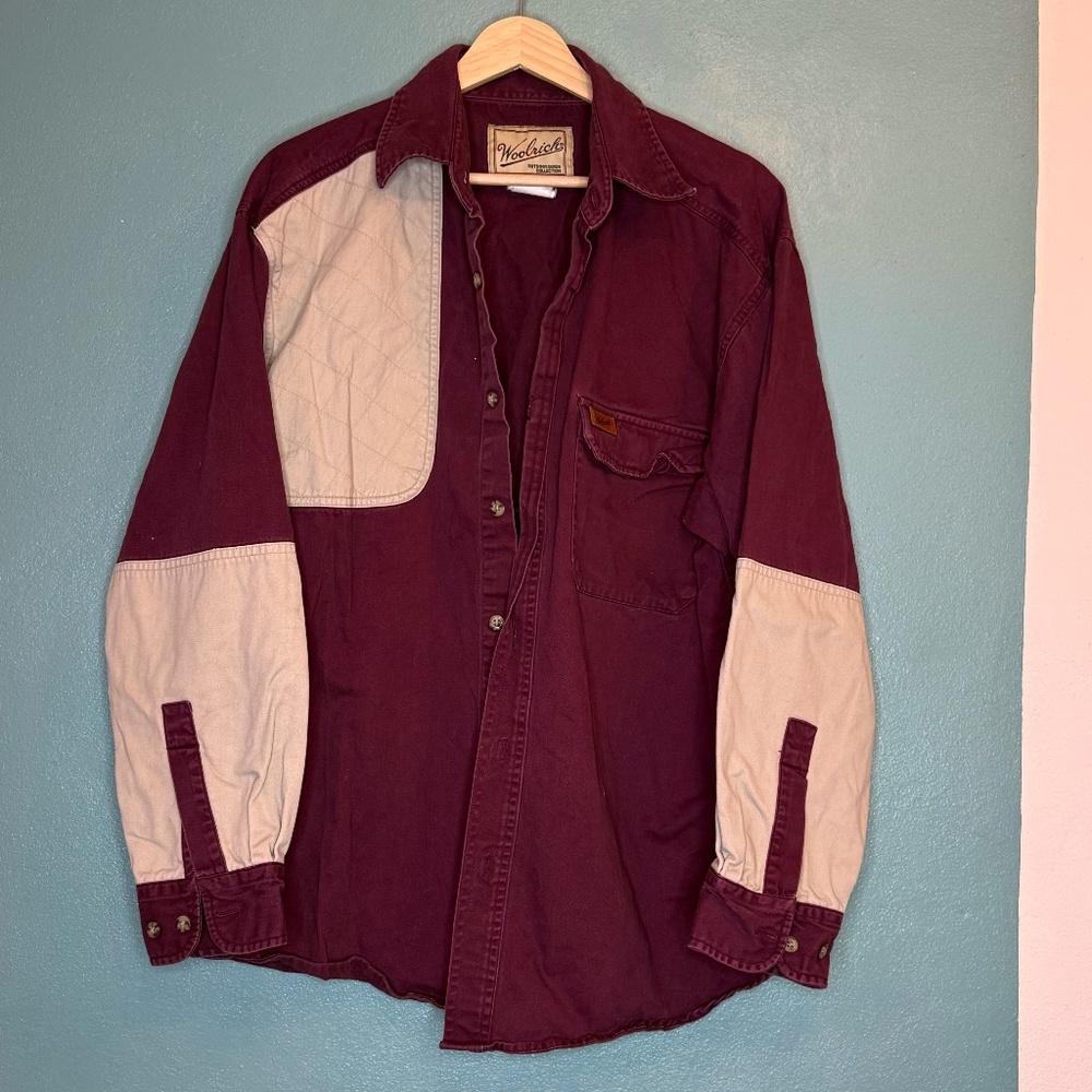 Vintage Woolrich Outdoor Guide Long Sleeve Maroon/Tan Shirt Size Large 42/44